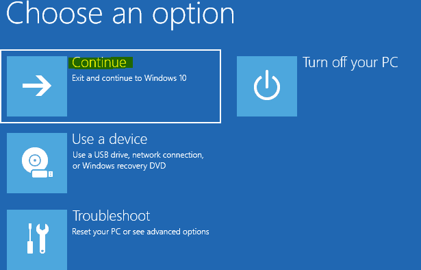 Continue in windows PE