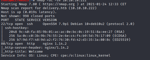 Hackthebox delivery - nmap