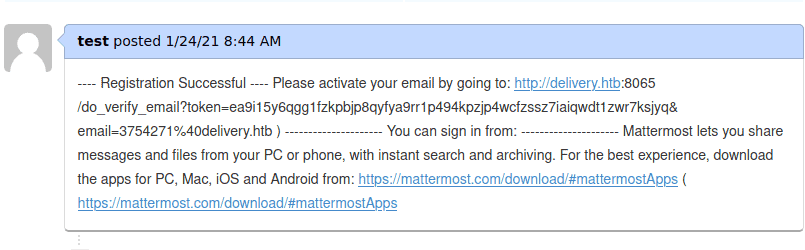 Hackthebox delivery - found email