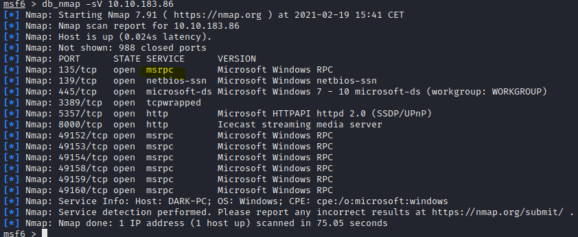 Metasploit nmap