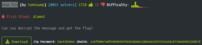 Weak RSA Challenge on hackthebox