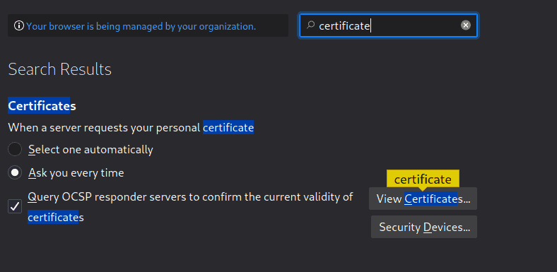 Import certificate on firefox