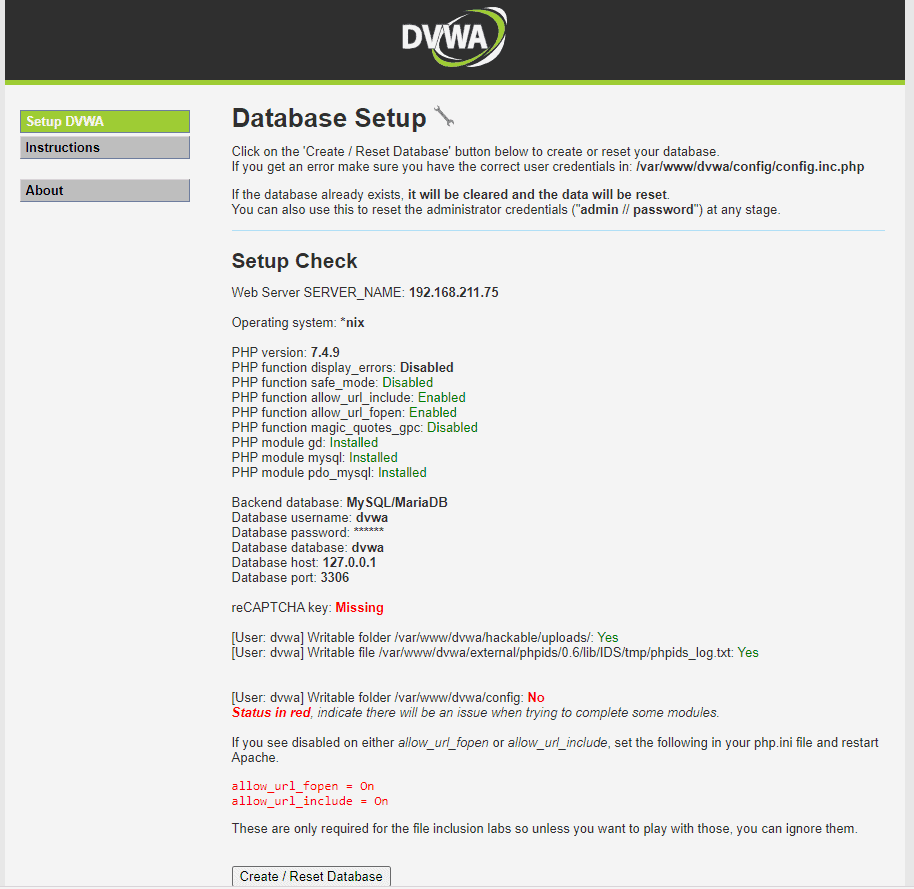 Install web DVWA