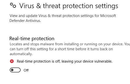 Defender real time protection turn off