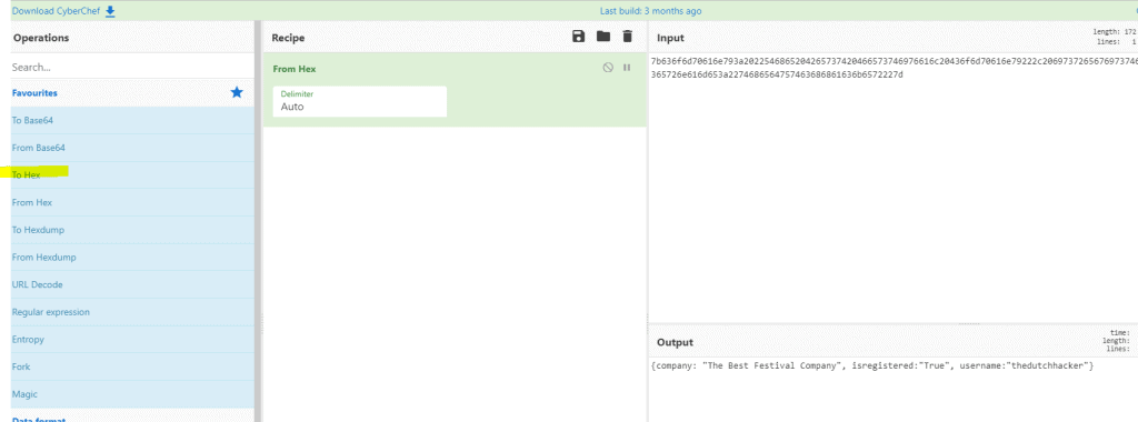 json cyberchef to hex
