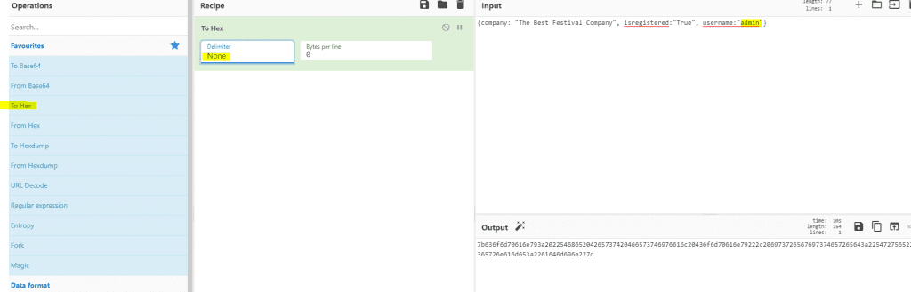 cyberchef json to hex